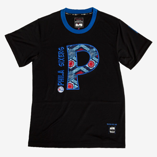 Philadelphia 76'ers 90's Kente Team Letter Performance T-Shirt Black